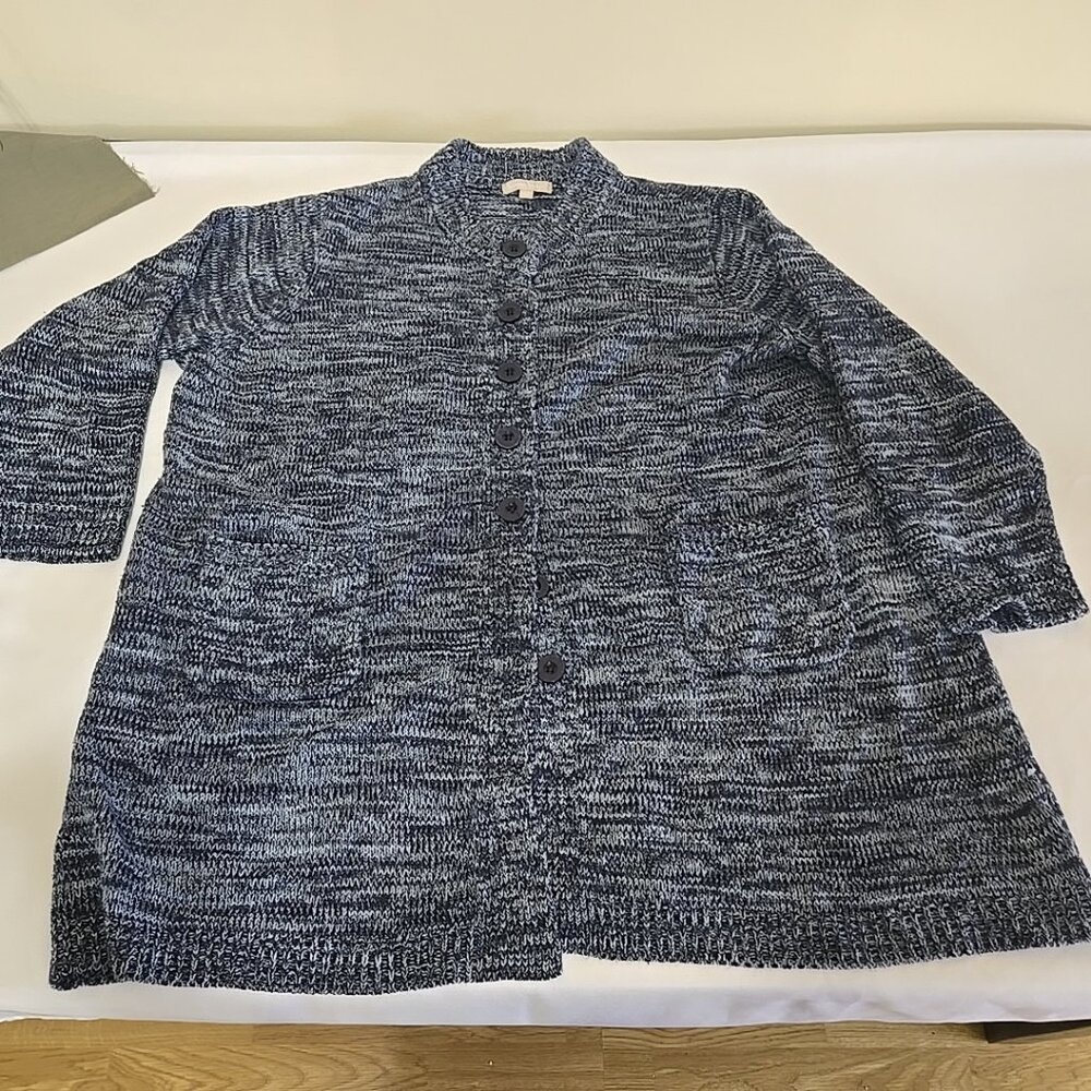 Woman Within Size 2X Marled Jacket Duster Sweater Navy Sky Blue Marled